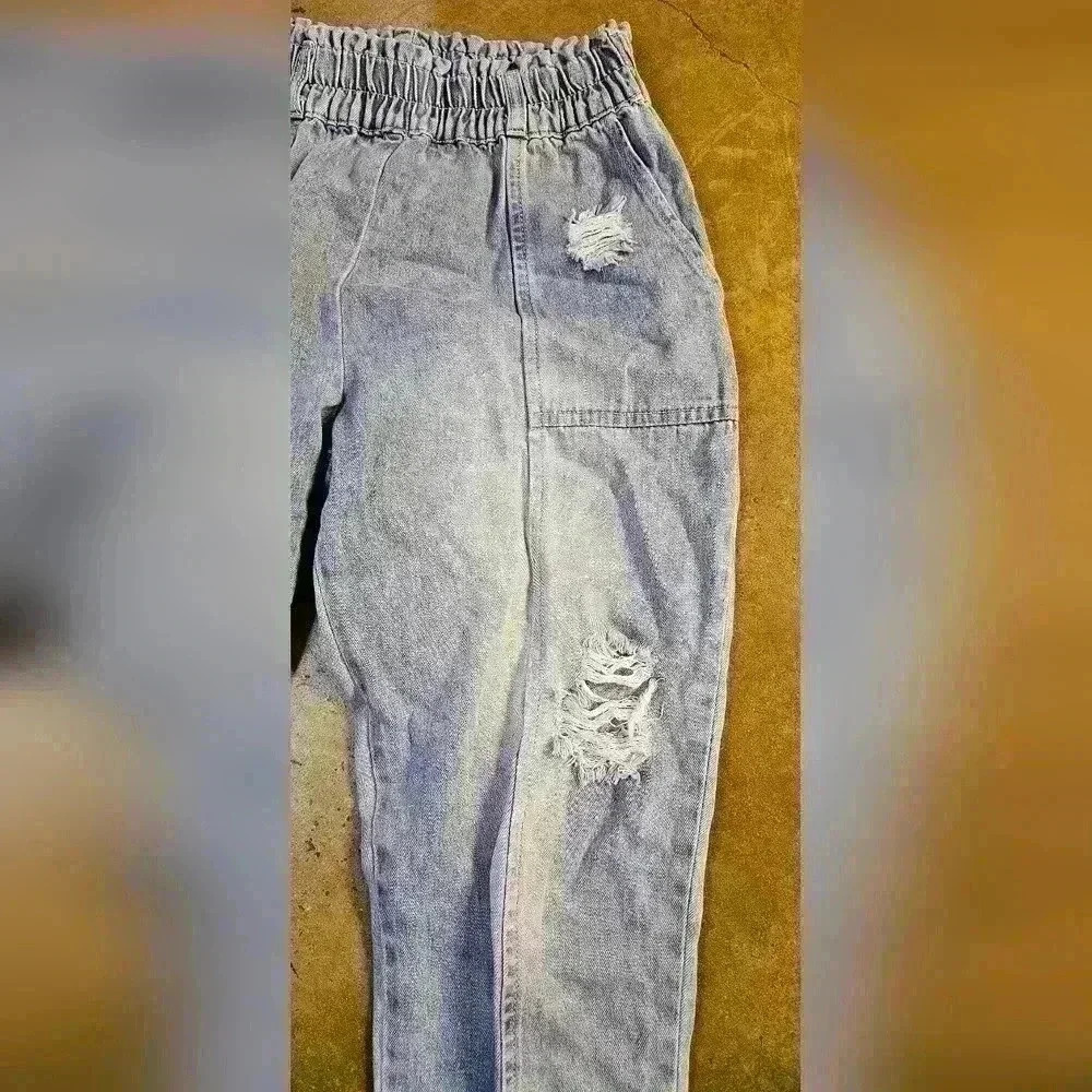 Easel High Rise Elastic Pocket Distressed Jeans Small - Picture 6 of 11